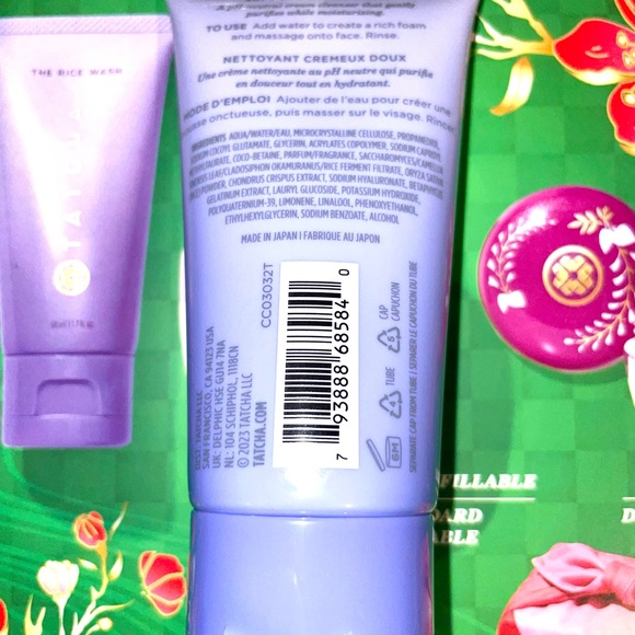 Tatcha Dewy Skin Care Set The Rice Wash/Kissu Lip Mask/Furoshiki Gift Wrap New - Picture 10 of 15